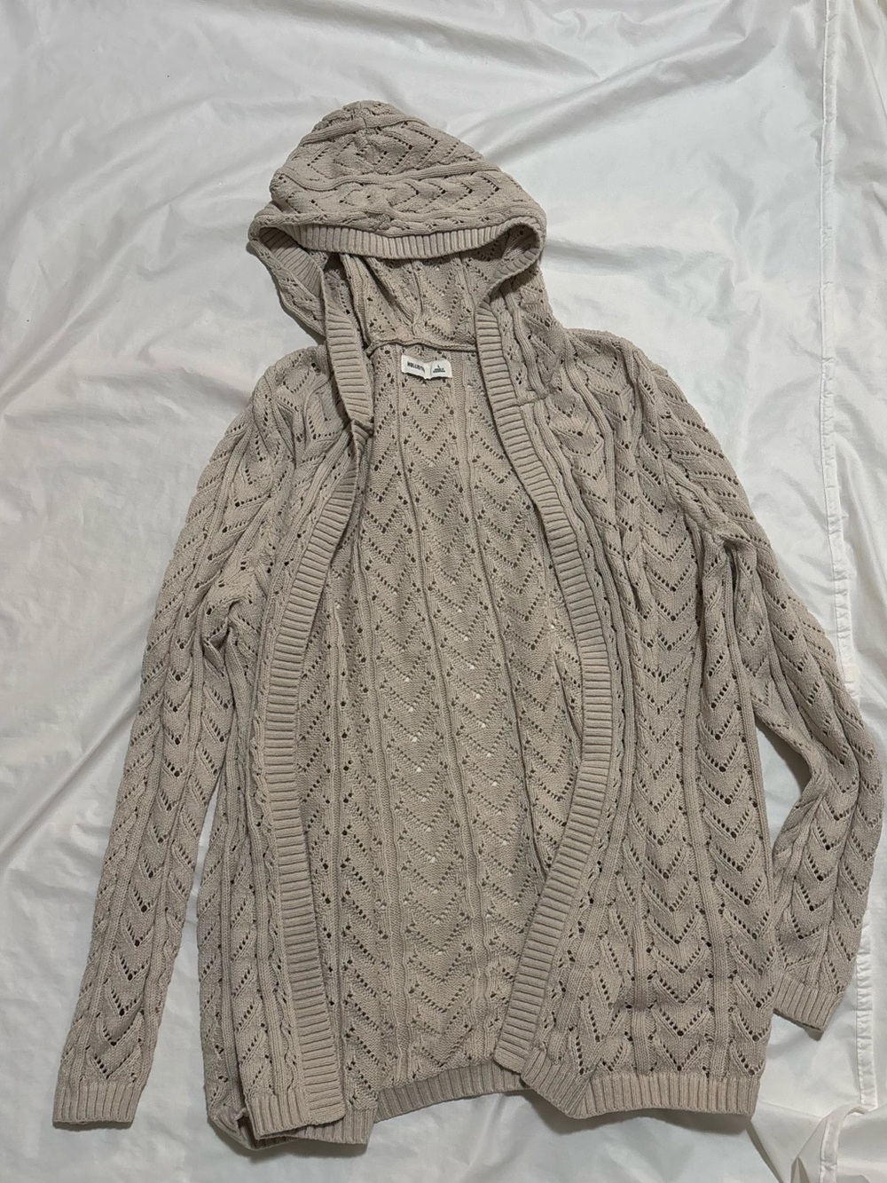 Hollister Hooded Open-Front Cable Knit Cardigan - Light Beige